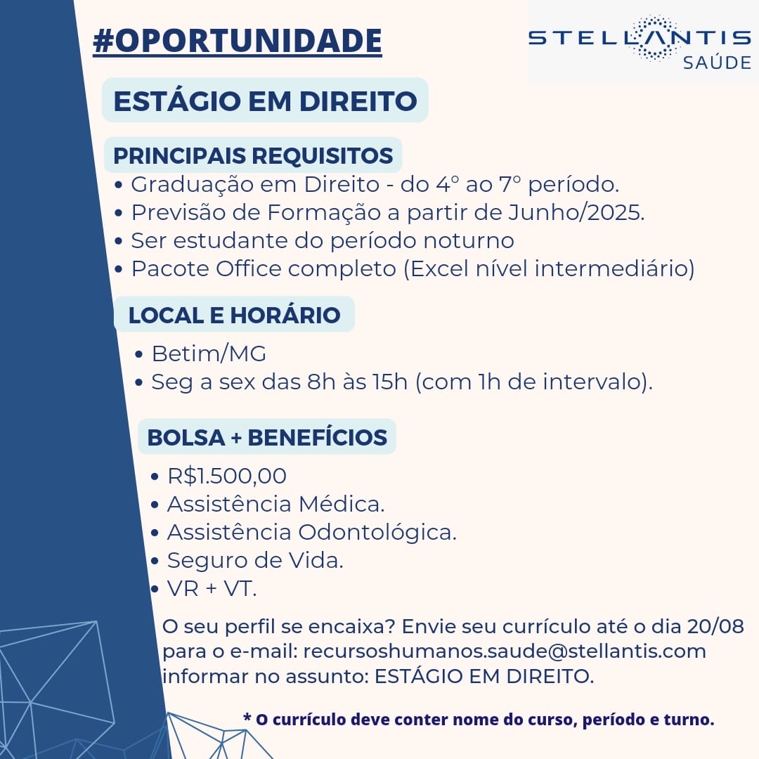 Estágio – Stellantis Saúde – Graduação em Direito